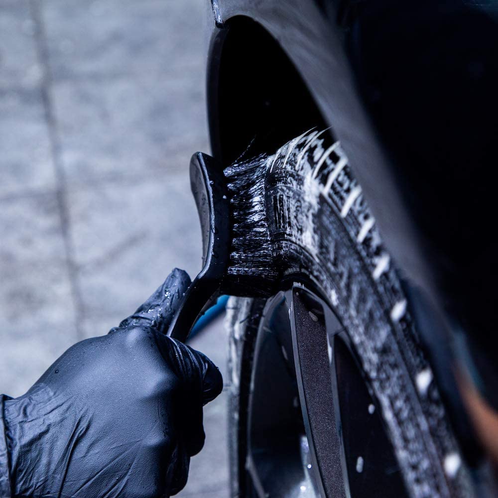 Professional Tyre Rim Brush in action - Auto Prime Worx car detailing products