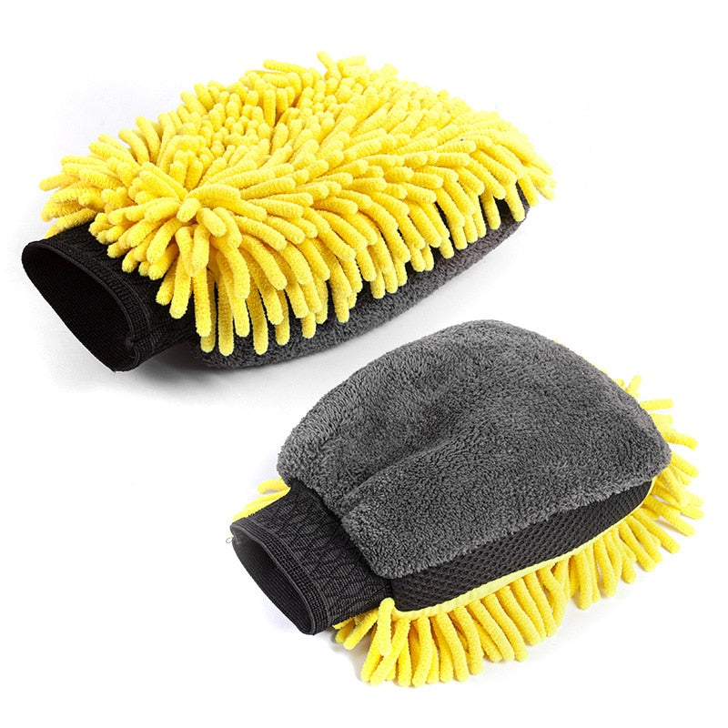 Double-Faced Car Wash Microfibre Mitt - Yellow - Auto Prime Worx essential car detailing accessories