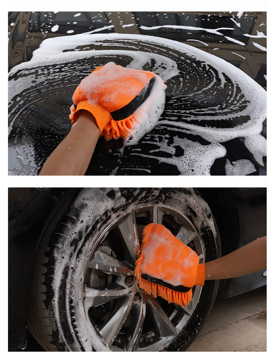 Double-Faced Car Wash Microfibre Mitt - Orange washing car image 2- Auto Prime Worx essential car detailing accessories