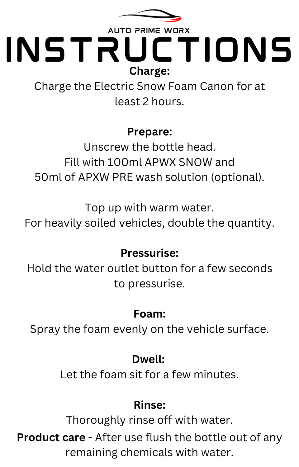 Snow Foaming Cannon - instructions - Auto Prime Worx Car detailing products